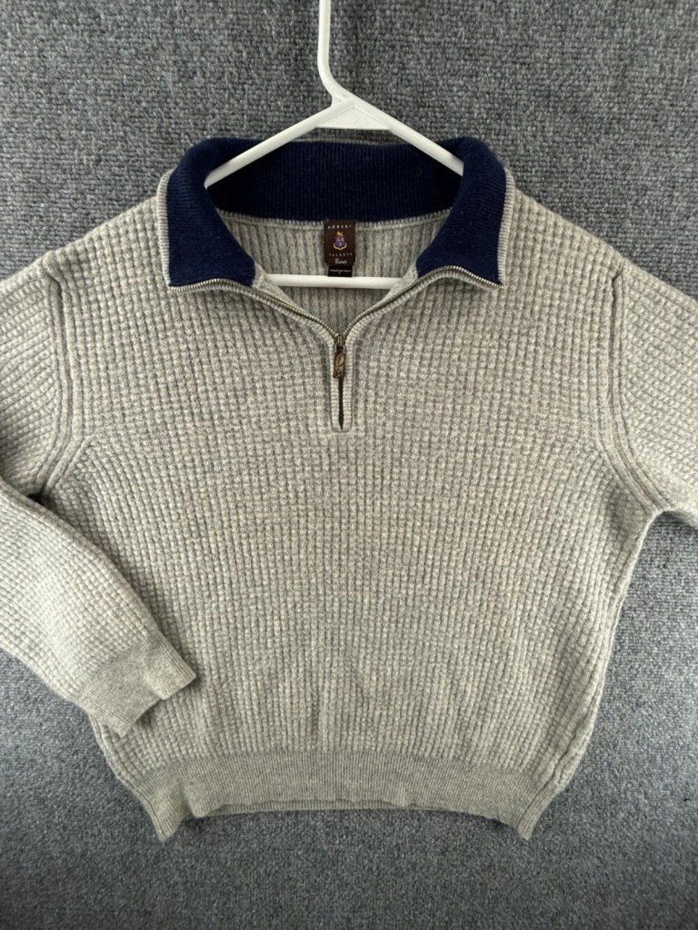Robert Talbott Estate Waffle Cashmere Sweater Gray Large Italy Made 1/4 Zip